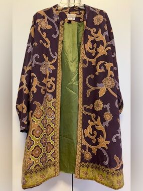 Coldwater Creek 100% Silk Kimono 2X Boho Print Open Front Lightweight